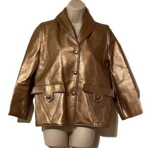 Vintage Women's 100% Gold Metallic Vinyl Jacket Retro MOTO Blazer